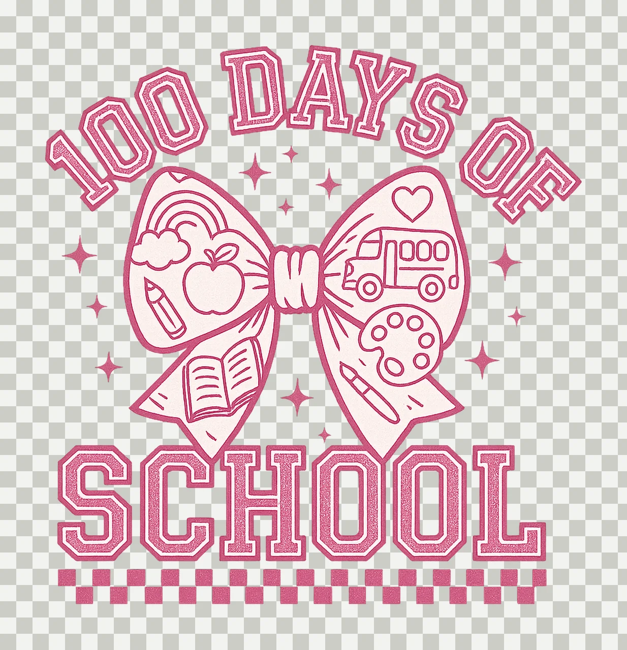 Retro 100 Days of School Teacher Coquette Bow Design transparency and detail preview thumbnail