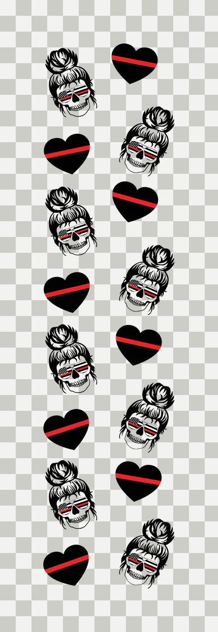Skull Hair Bun Heart Vertical Pattern arranged sunglasses silhouette transparency and detail preview thumbnail