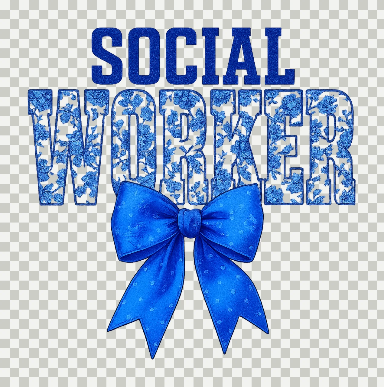 Social Worker Blue Bow Text Ribbon typography and floral transparency and detail preview thumbnail
