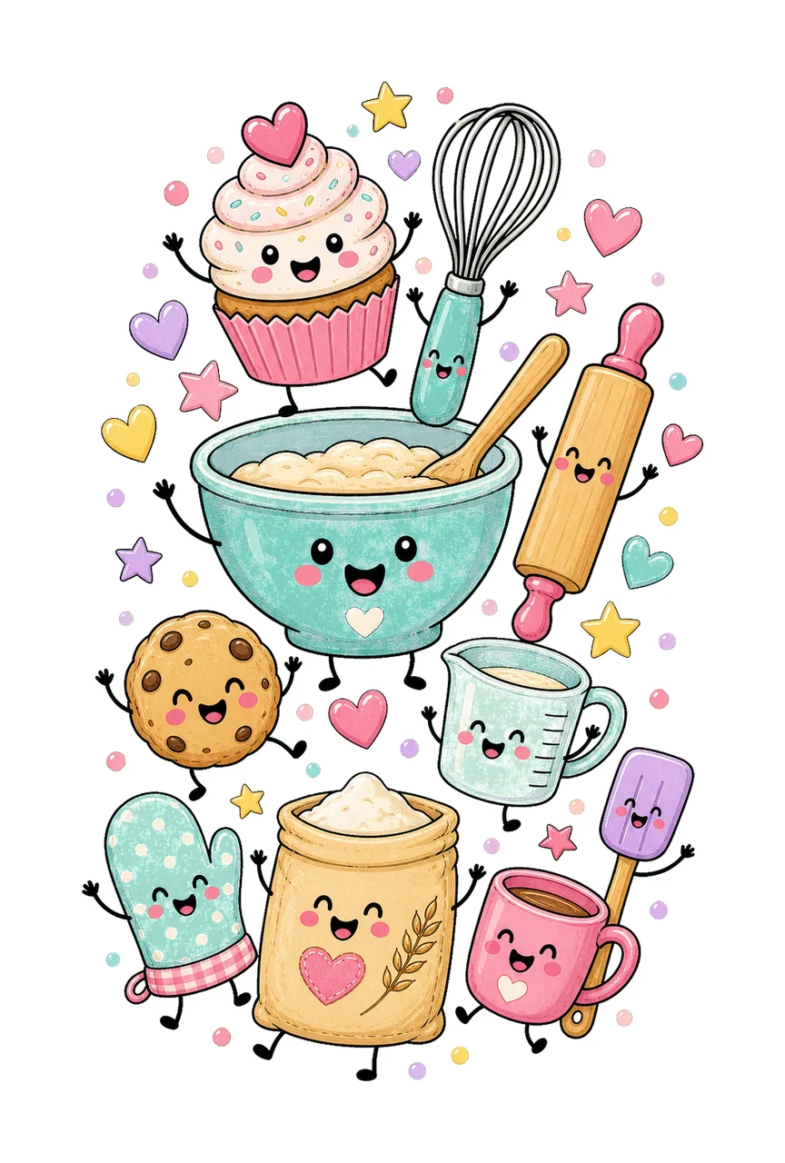 Baking Lover Doodle Characters Cute Baking Crew Variation B