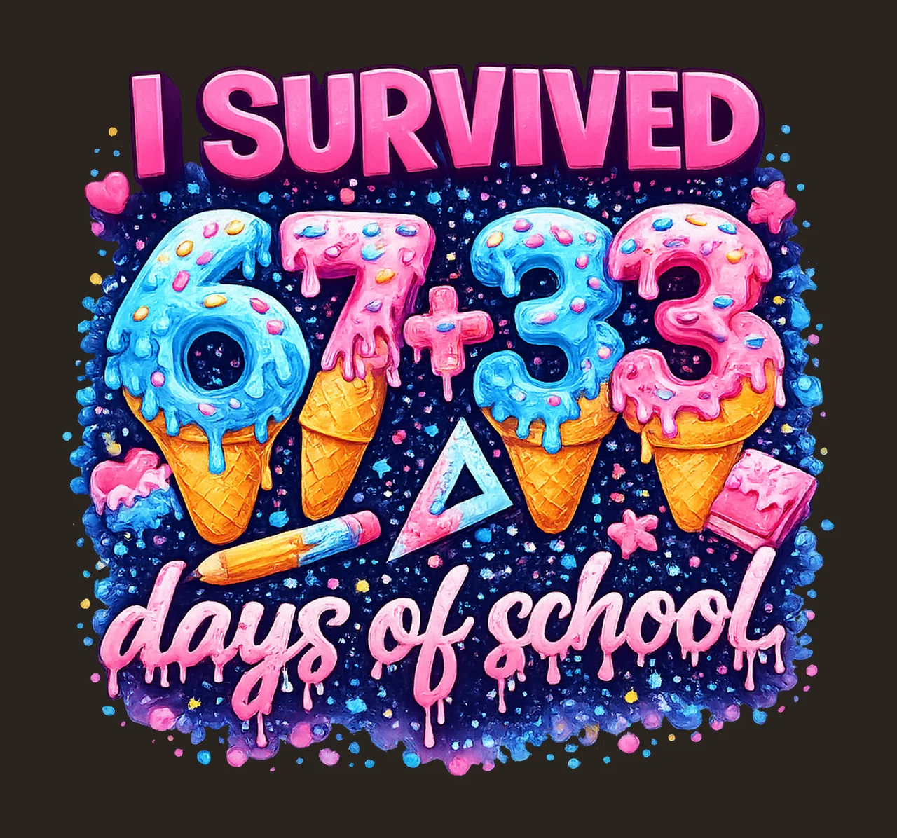 Survived 100 Days Of School 100 Days Ice Cream Drip Pn contrast preview thumbnail