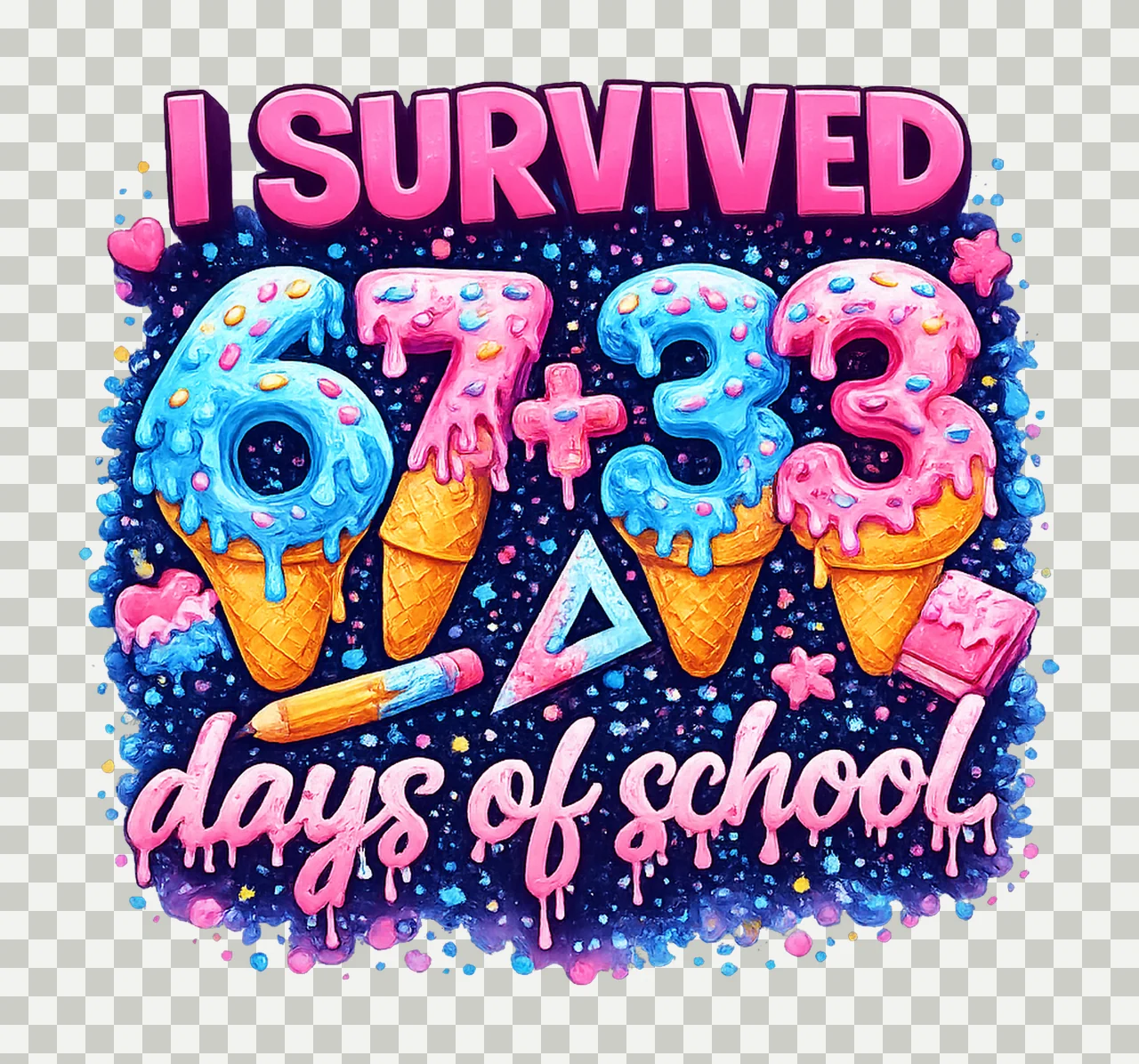 Survived 100 Days Of School 100 Days Ice Cream Drip Pn transparency and detail preview thumbnail