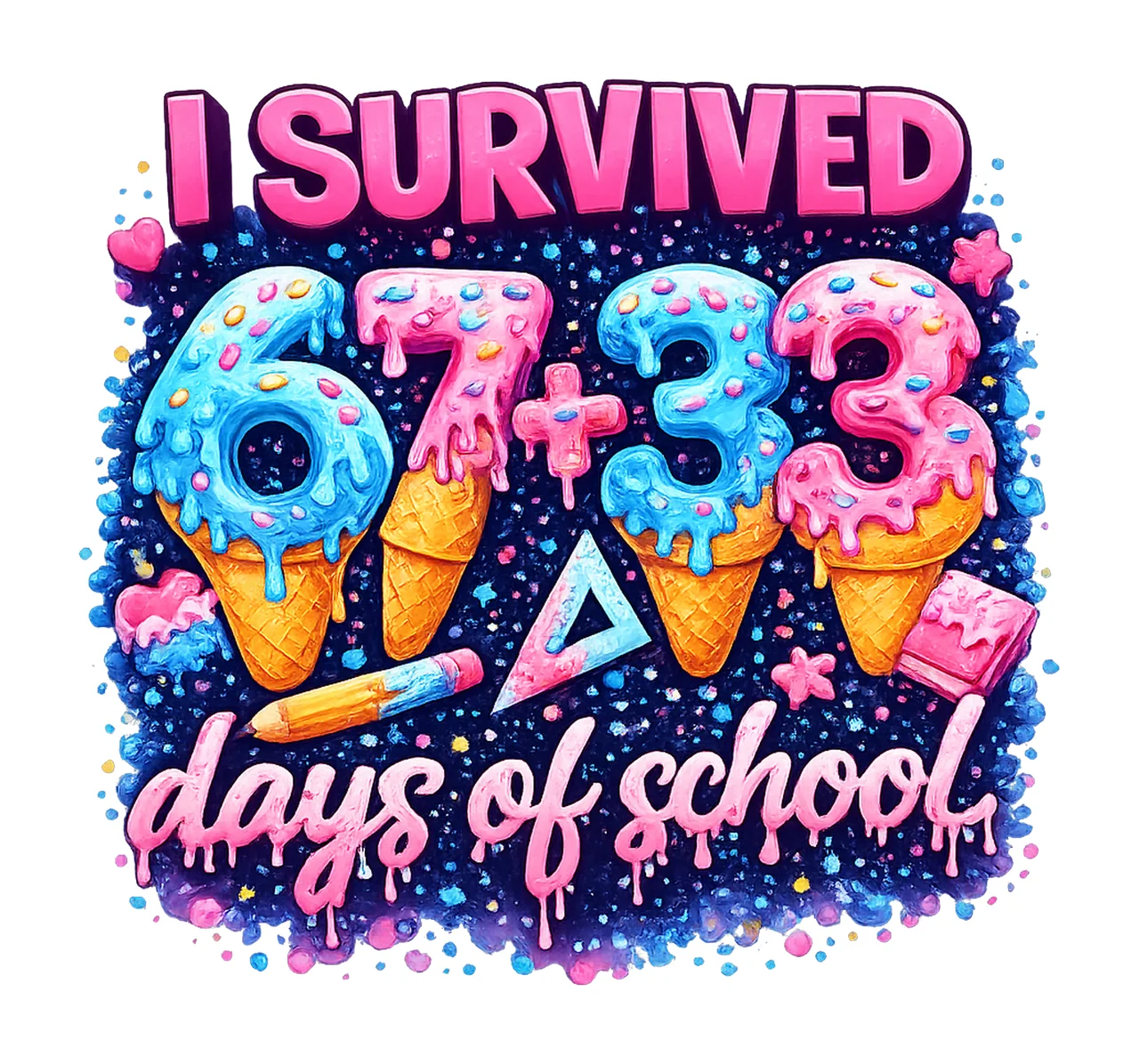 Survived 100 Days Of School 100 Days Ice Cream Drip Pn