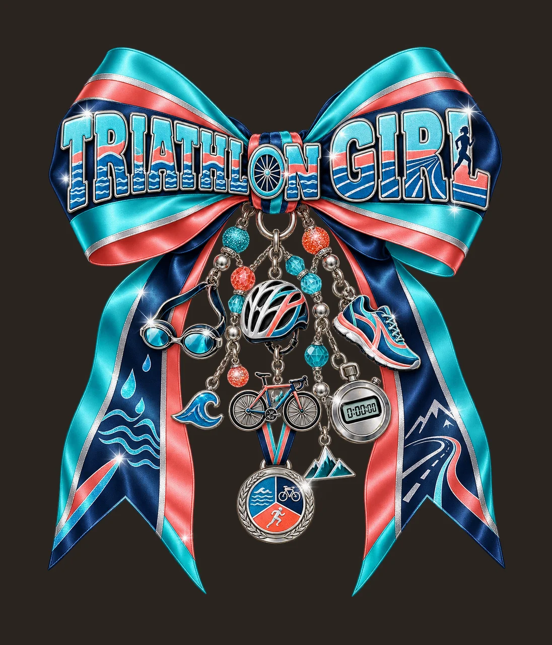 Triathlon Girl Bow Charm PNG, Coquette Ribbon Sublimation, Transparent Digital Download contrast preview thumbnail