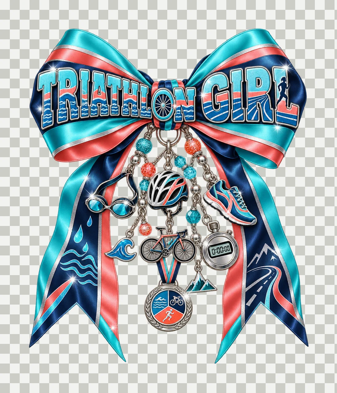 Triathlon Girl Bow Charm PNG, Coquette Ribbon Sublimation, Transparent Digital Download transparency and detail preview thumbnail