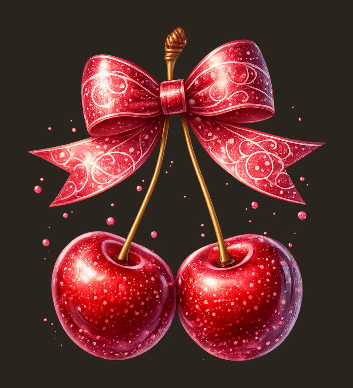 Cherry and bow print Floral Shirt Design Artwork for DTF contrast preview thumbnail