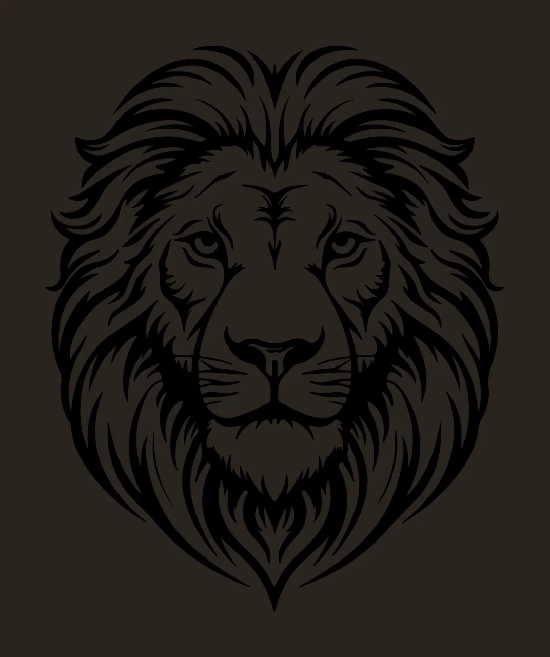 Lion Head Face Stylized Line Art mane eyes nose black white contrast preview thumbnail