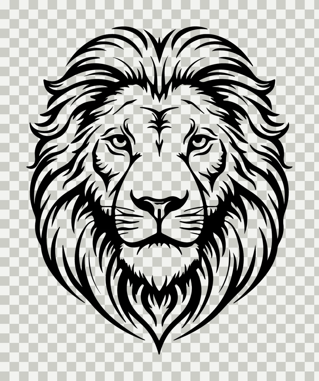 Lion Head Face Stylized Line Art mane eyes nose black white transparency and detail preview thumbnail