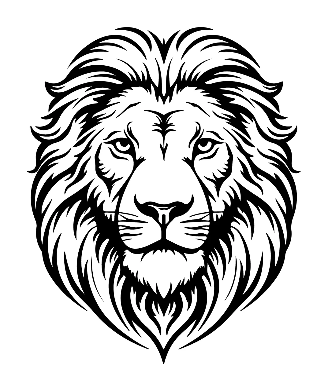 Lion Head Face Stylized Line Art mane eyes nose black white