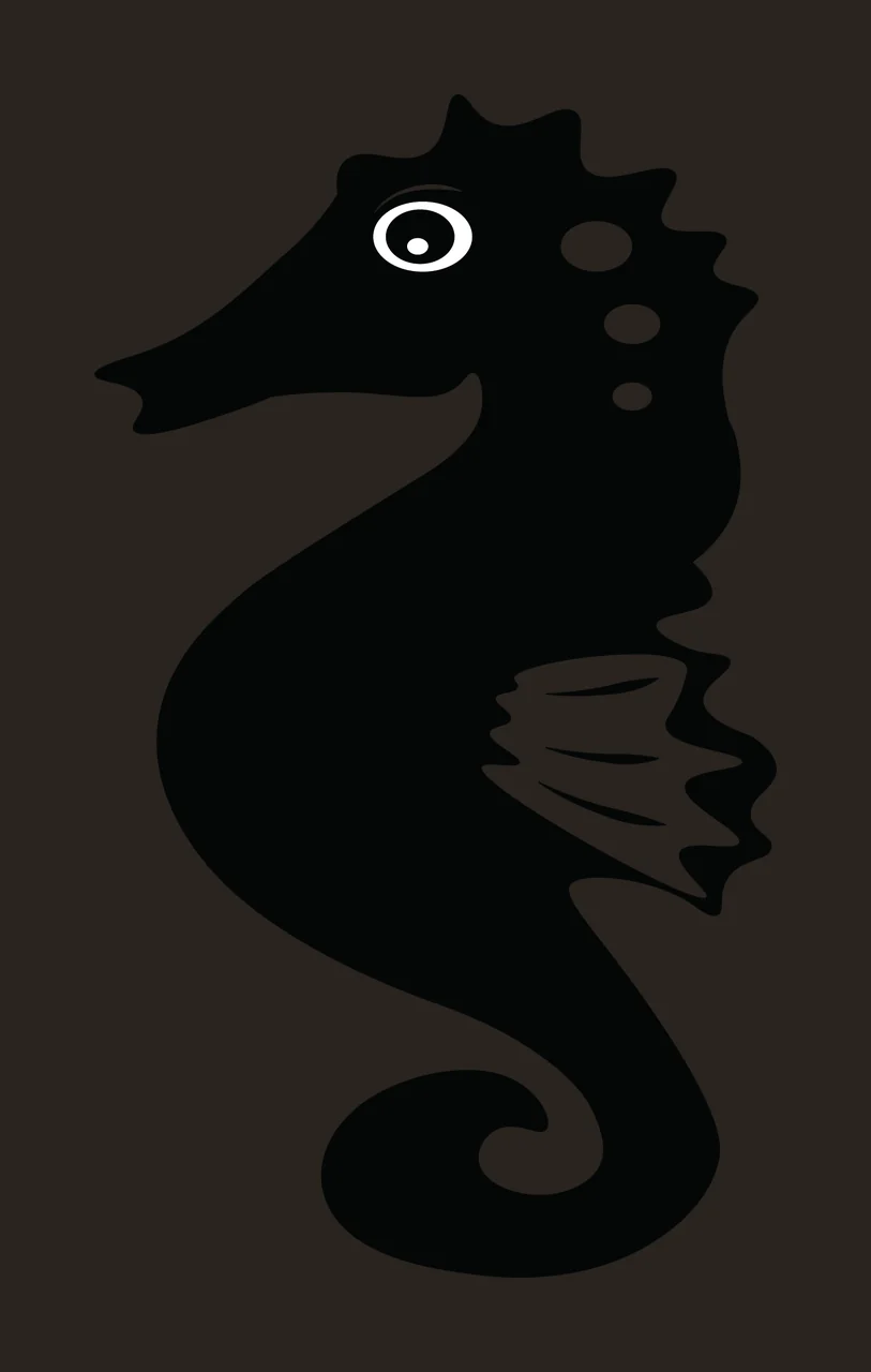 Animal Black Seahorse Silhouette With Curved Tail fin flat contrast preview thumbnail