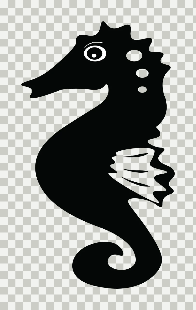 Animal Black Seahorse Silhouette With Curved Tail fin flat transparency and detail preview thumbnail
