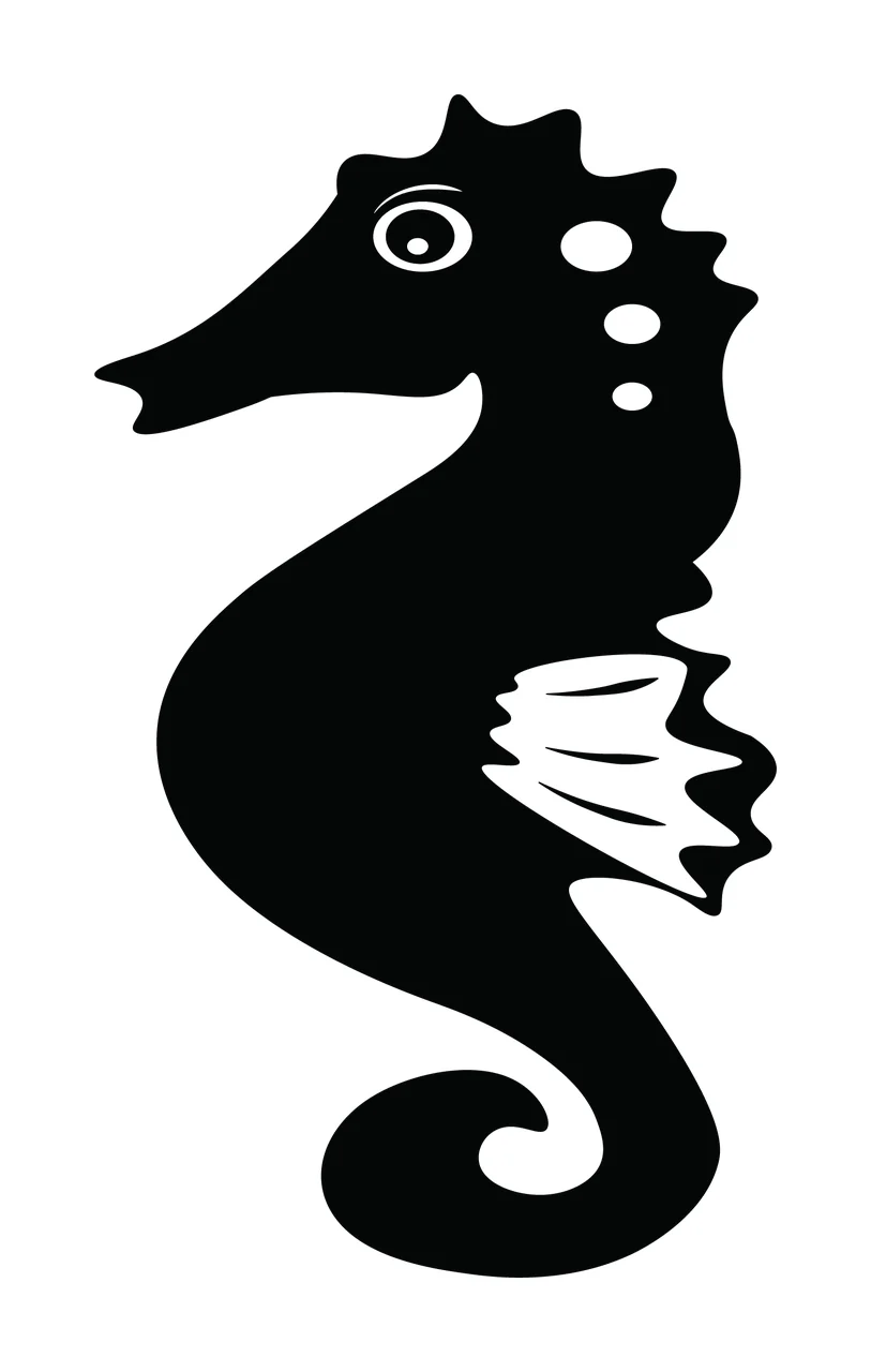 Animal Black Seahorse Silhouette With Curved Tail fin flat