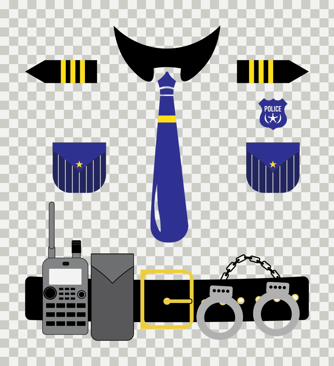 Police Uniform Accessories Arranged Display With Epaulets transparency and detail preview thumbnail