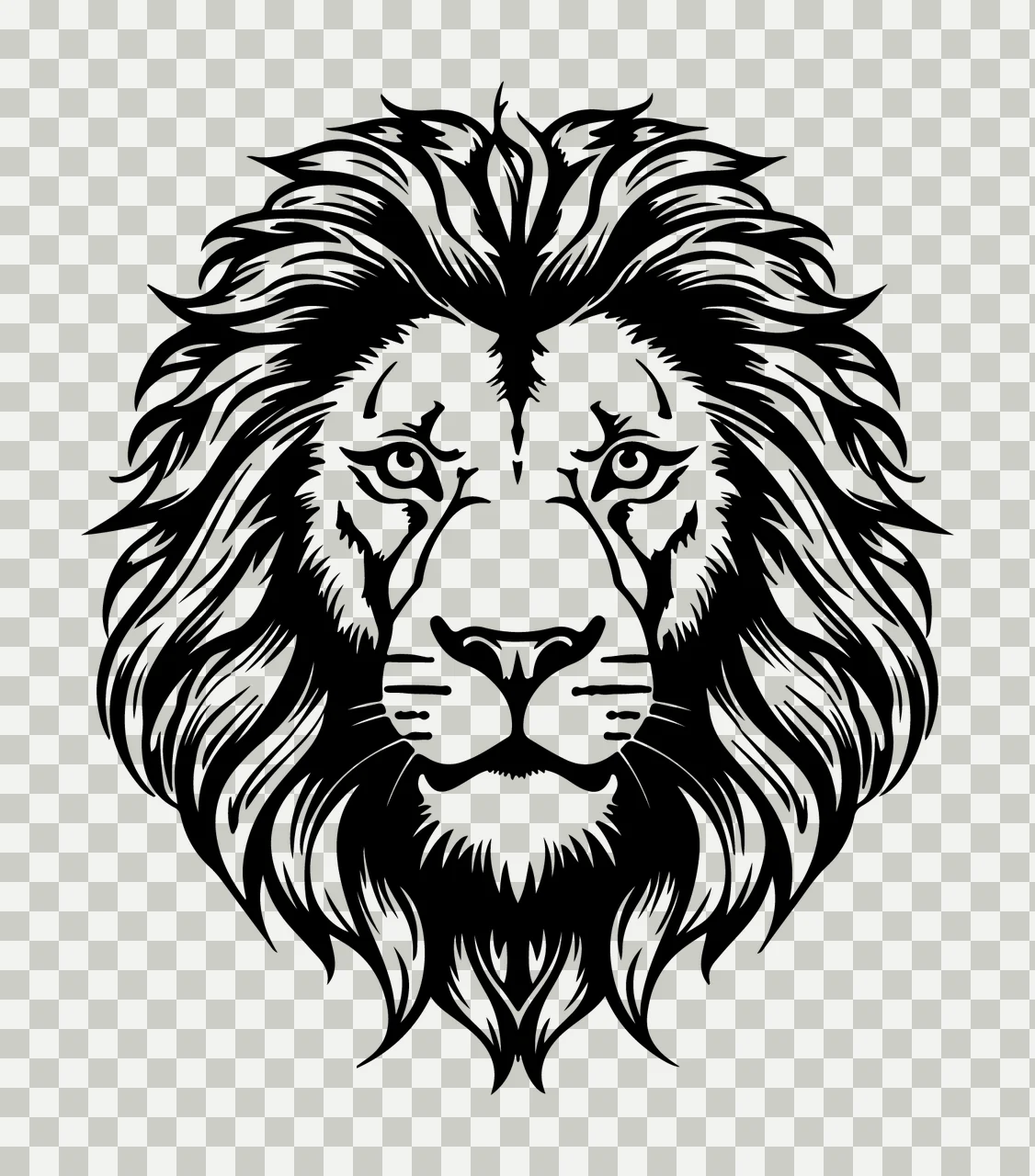 Lion Head Face Black And White Front facing forward mane eyes transparency and detail preview thumbnail