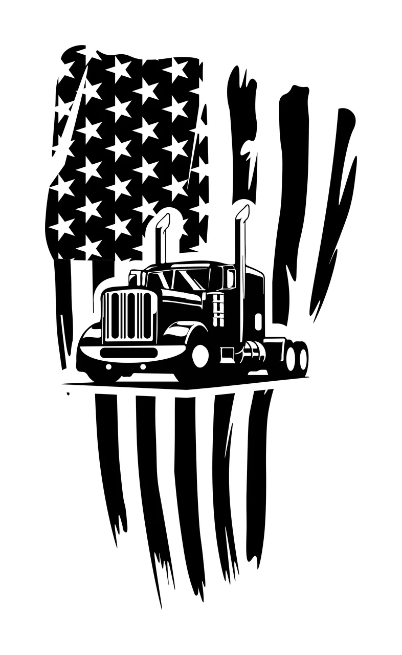 Semi Truck Flag With American Stripes driving stars silhouette