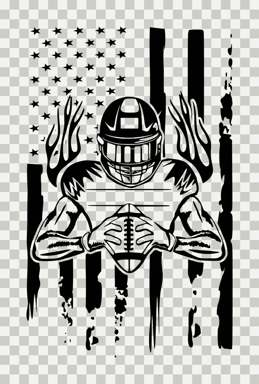 Football Flag Helmeted Player Holding Over Distressed Background ball transparency and detail preview thumbnail