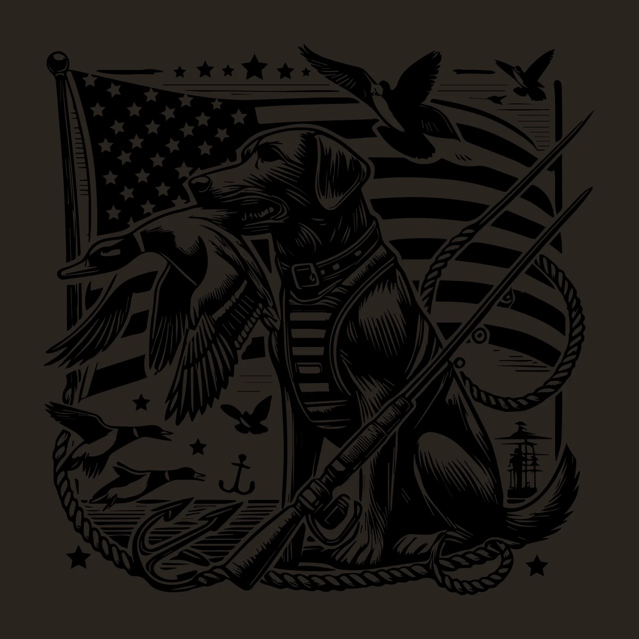 Duck Flag Hunting Dog holding anchor rope lighthouse birds contrast preview thumbnail
