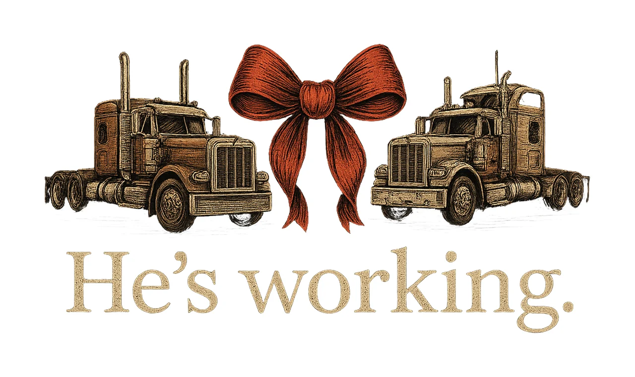 He Working Semi Trucks With Bow two red vehicle line art