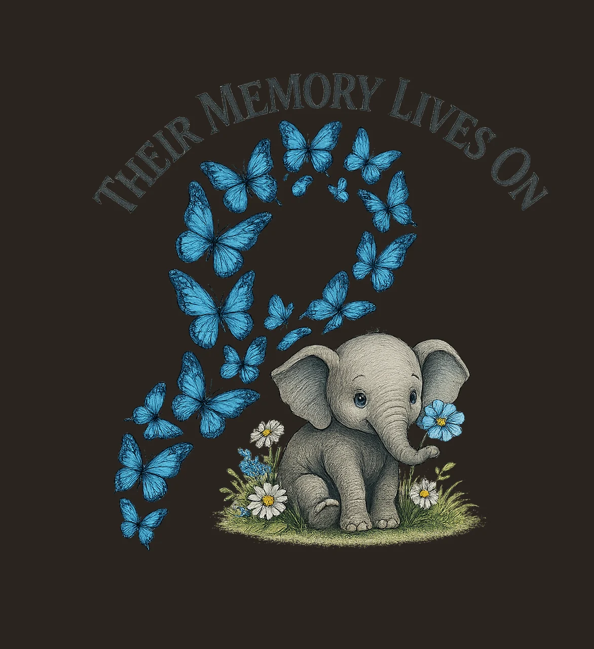 Alzheimers Awareness Elephant Butterflies Design Forget Me contrast preview thumbnail