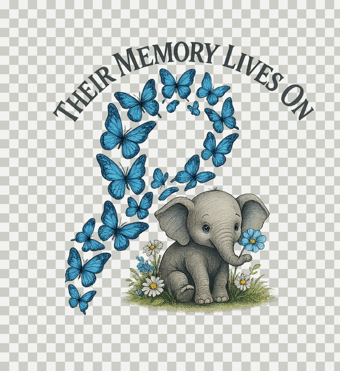 Alzheimers Awareness Elephant Butterflies Design Forget Me transparency and detail preview thumbnail