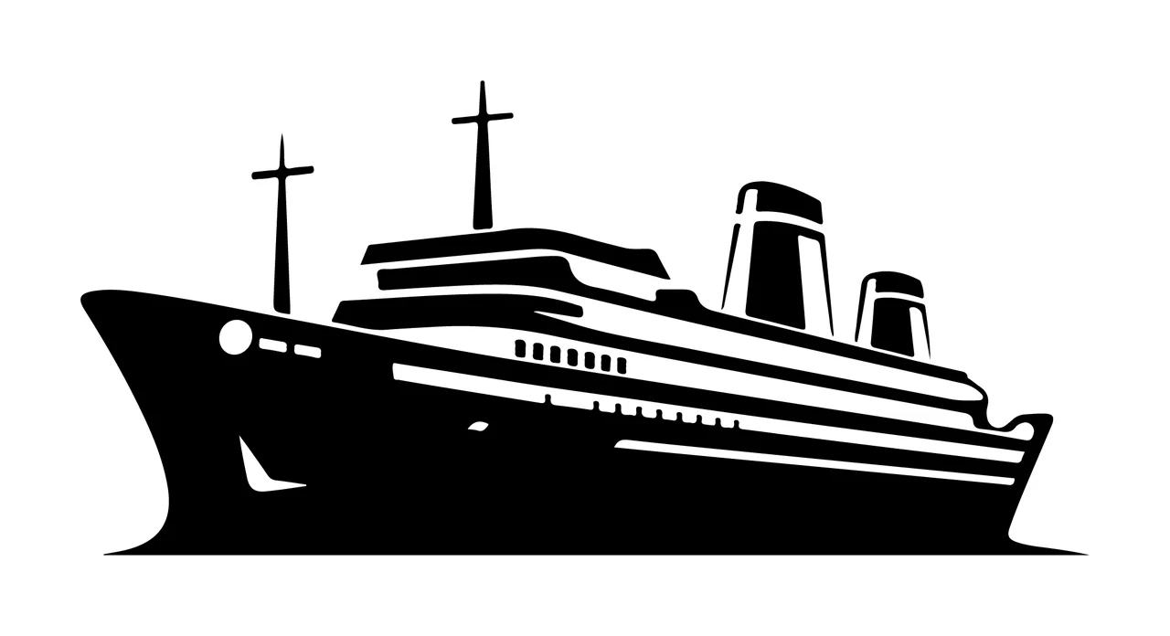 Ship Large Passenger Side Silhouette funnels masts minimalist