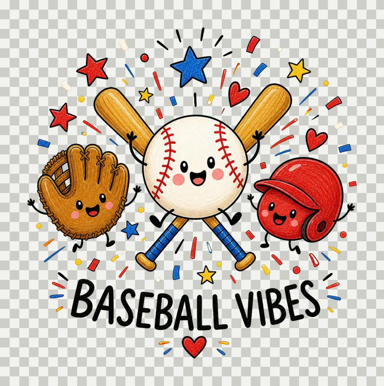 Happy Baseball Doodle Cute Baseball Sublimation Variation A transparency and detail preview thumbnail