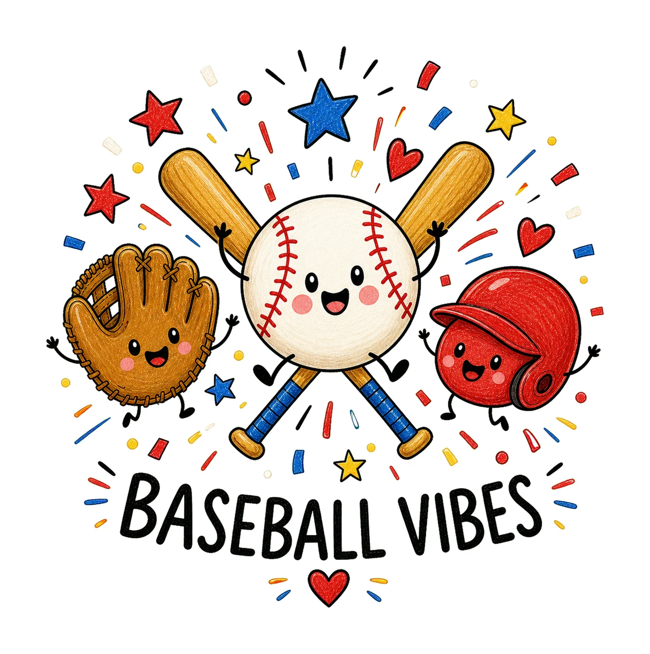Happy Baseball Doodle Cute Baseball Sublimation Variation A