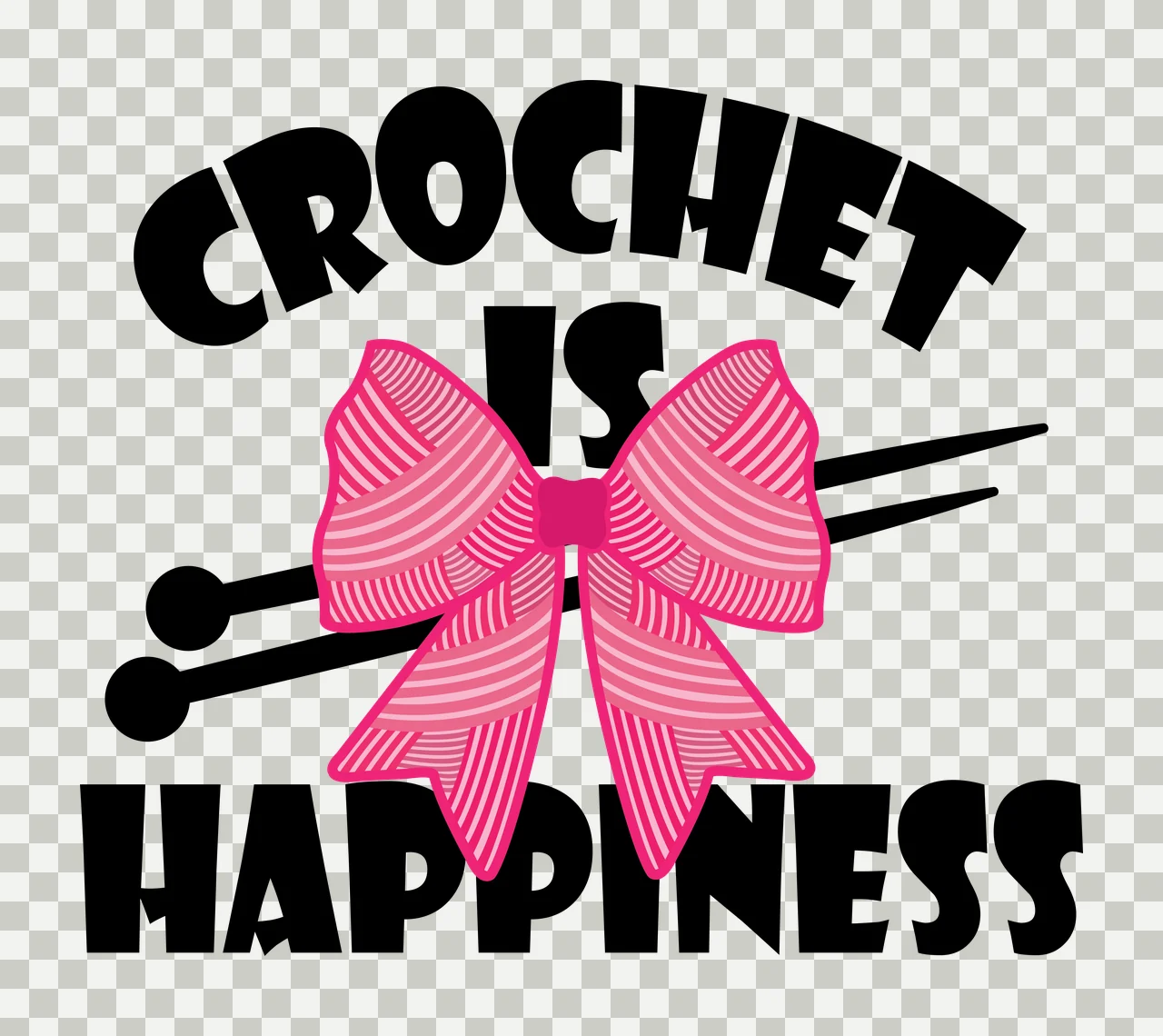 Bow Text Graphic Ribbon and needles Behind knitting silhouette transparency and detail preview thumbnail