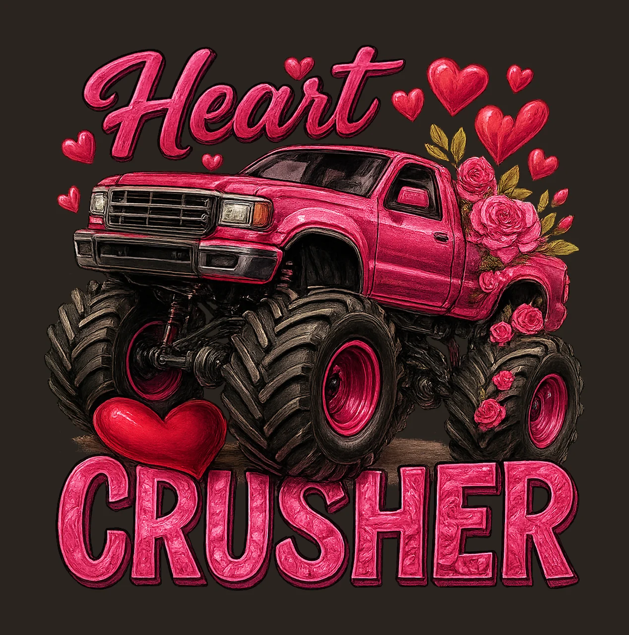 Heart Crusher Happy Valentines Day Design Monster Truck contrast preview thumbnail