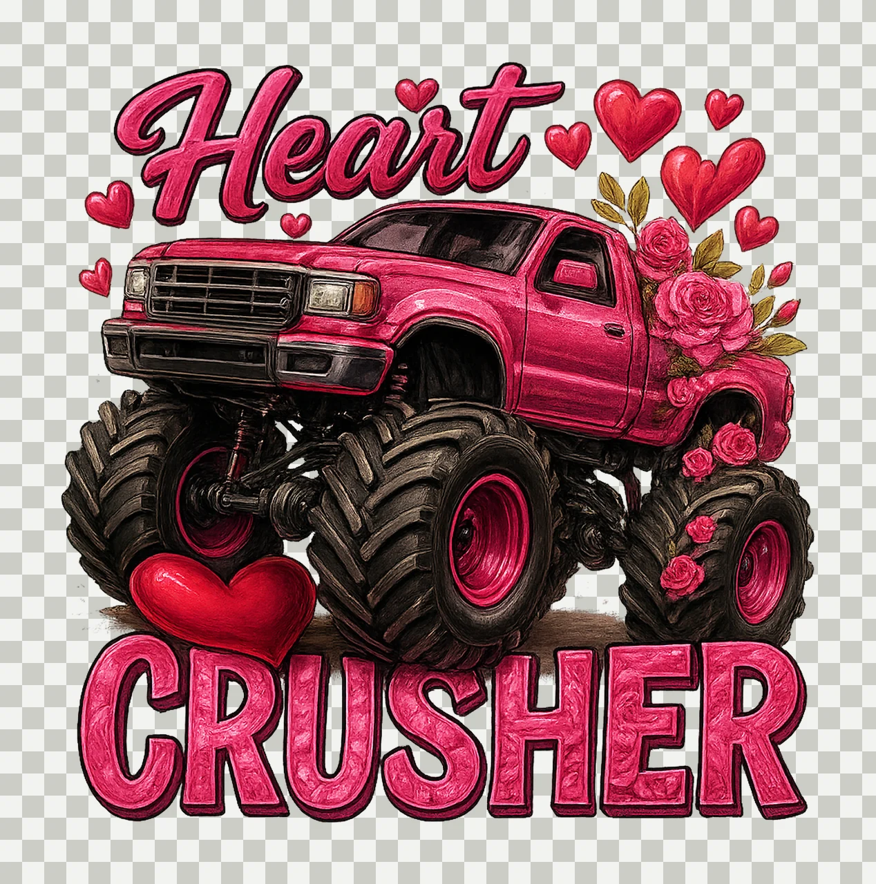 Heart Crusher Happy Valentines Day Design Monster Truck transparency and detail preview thumbnail