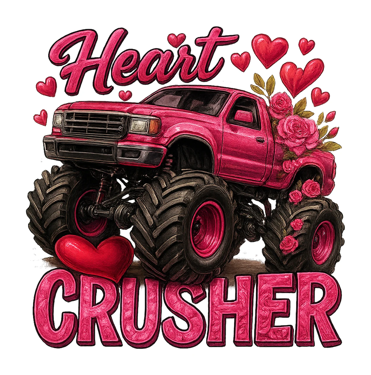 Heart Crusher Happy Valentines Day Design Monster Truck