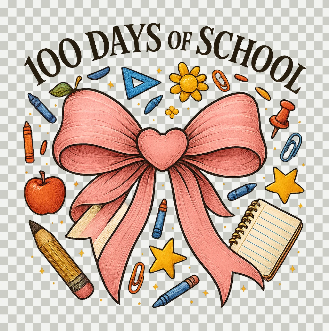 100 Days of School Coquette Teacher Shirt Design Cute Bow transparency and detail preview thumbnail
