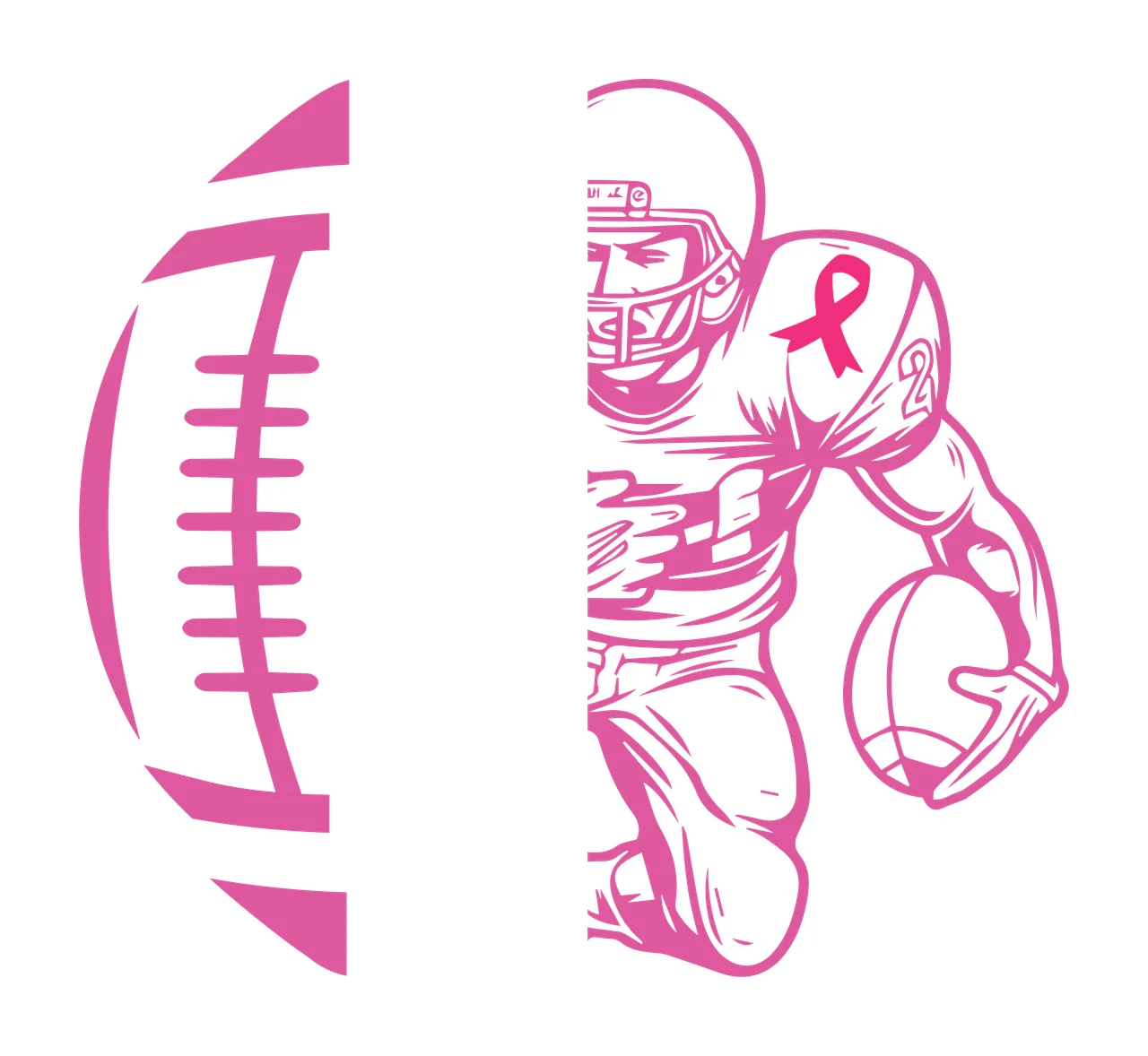 Football Player Profile And Ball halved ribbon graphic split view