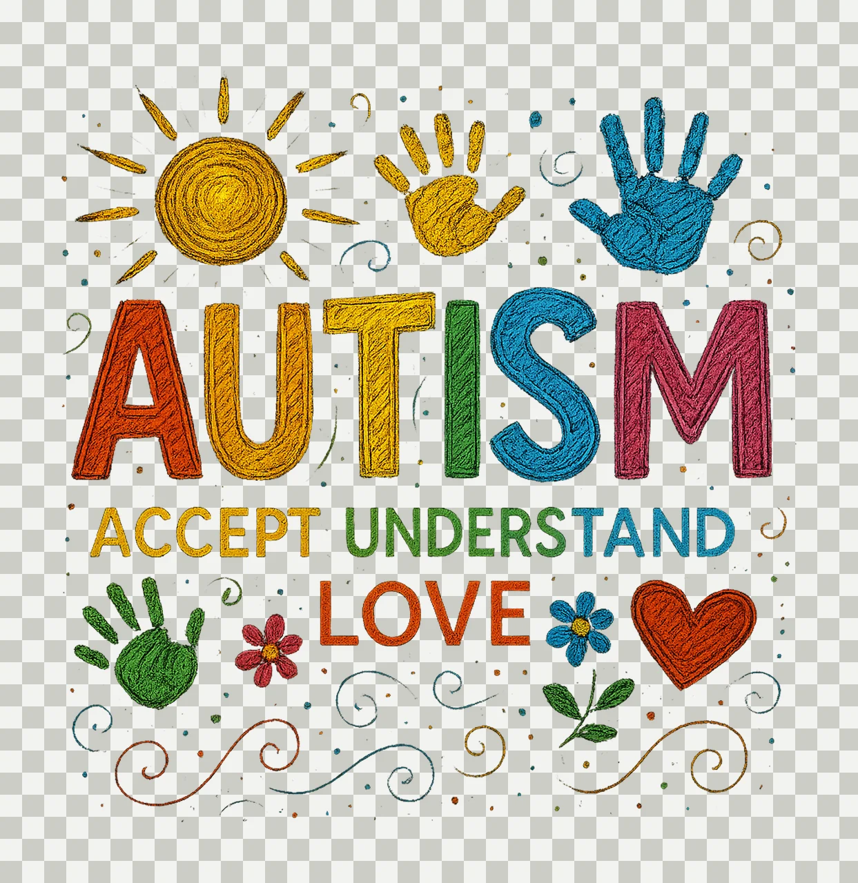 Brushstroke Autism Awareness Hand Drawn Puzzle Pieces Ribbon transparency and detail preview thumbnail