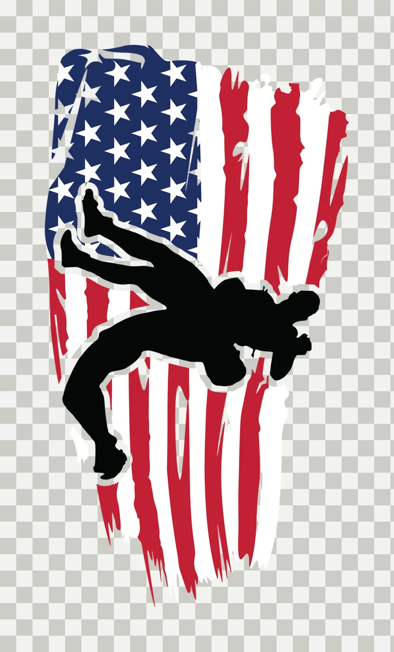 Wrestling Silhouette Figures Overlaid On A Vertical Flag stars transparency and detail preview thumbnail