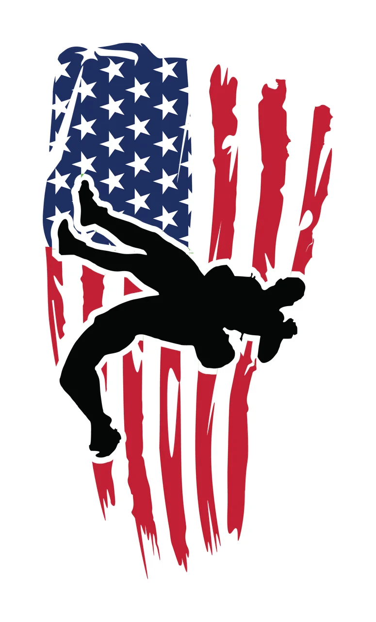 Wrestling Silhouette Figures Overlaid On A Vertical Flag stars