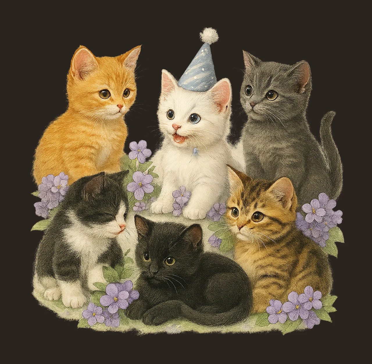 Cottagecore Cat Cute Cat Lovers Design Wildflowers Botanical contrast preview thumbnail