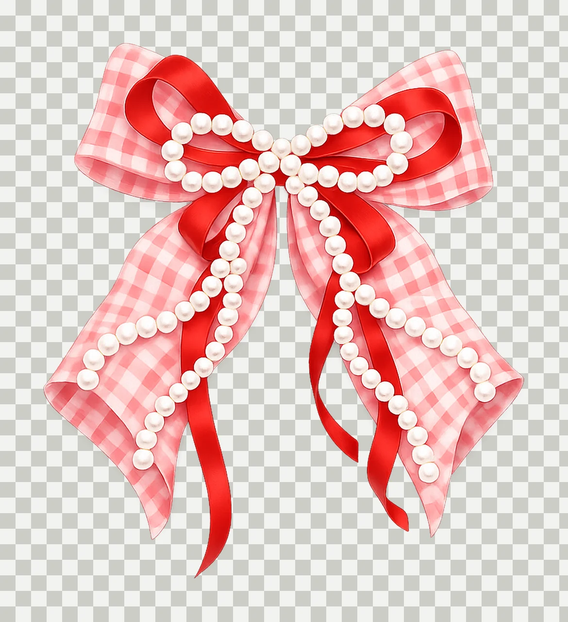 Pearl Red and White Gingham Bow Coquette Artwork Preppy transparency and detail preview thumbnail
