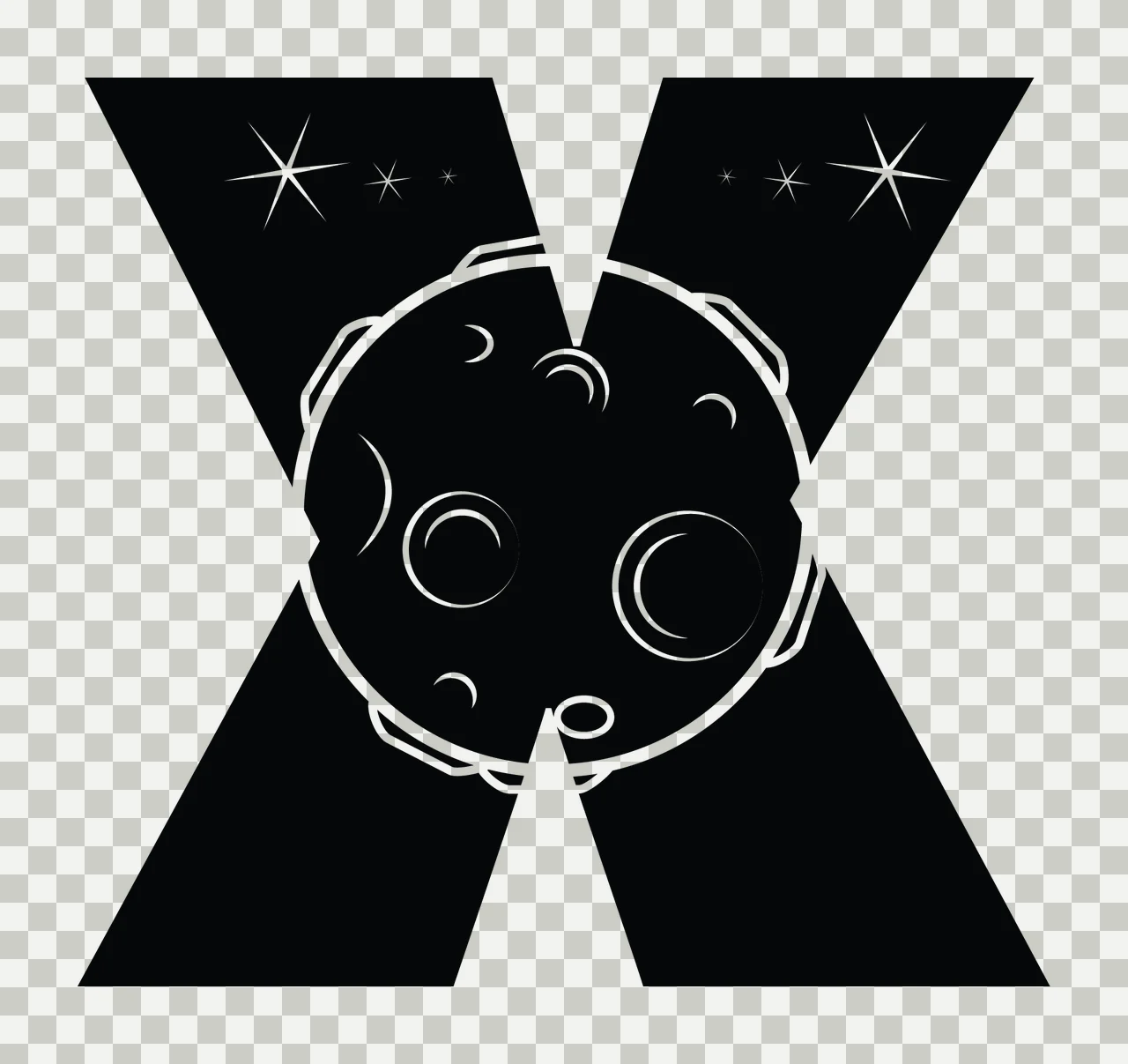 Space Letter X With Moon And Stars transparency and detail preview thumbnail