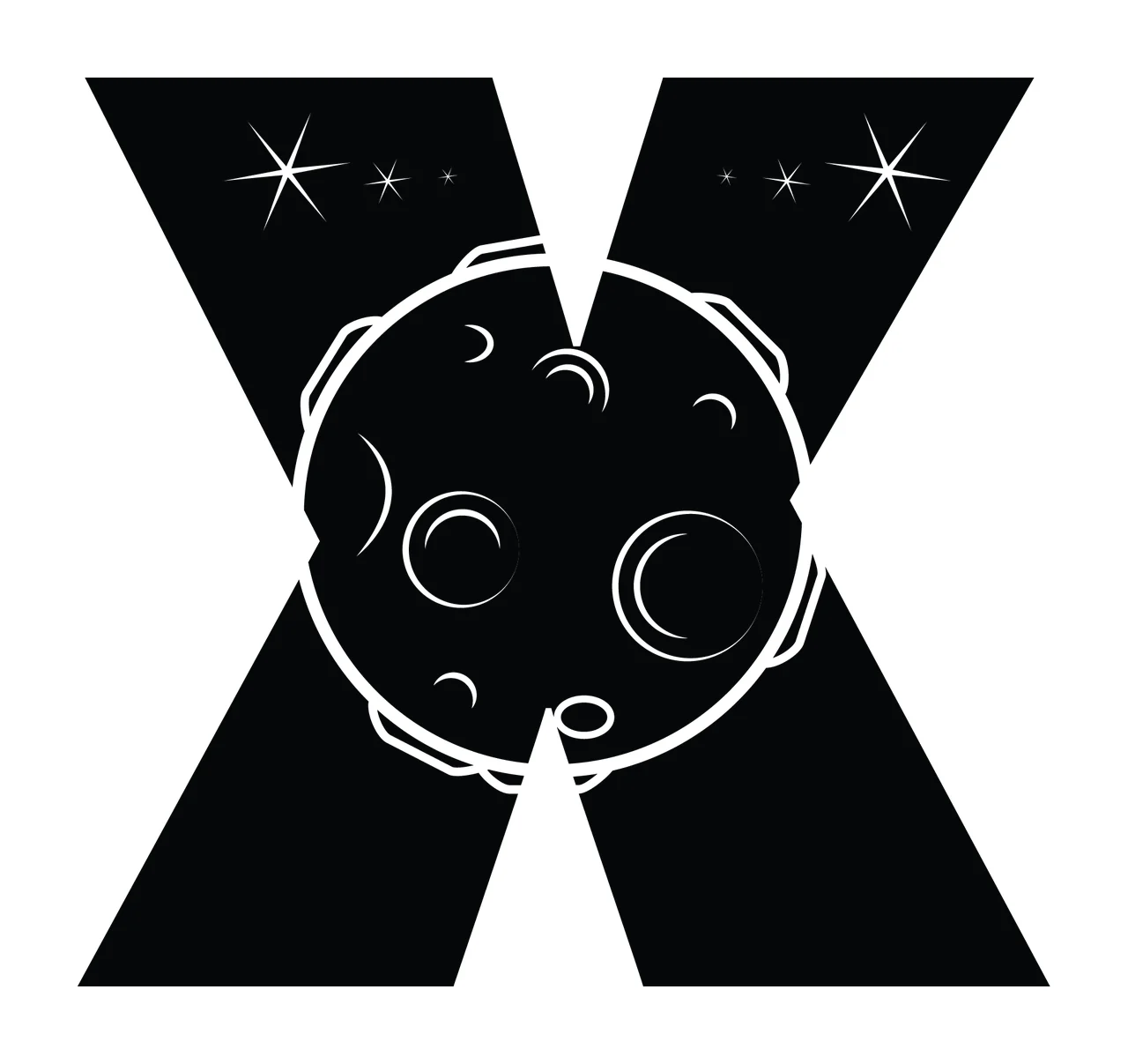 Space Letter X With Moon And Stars