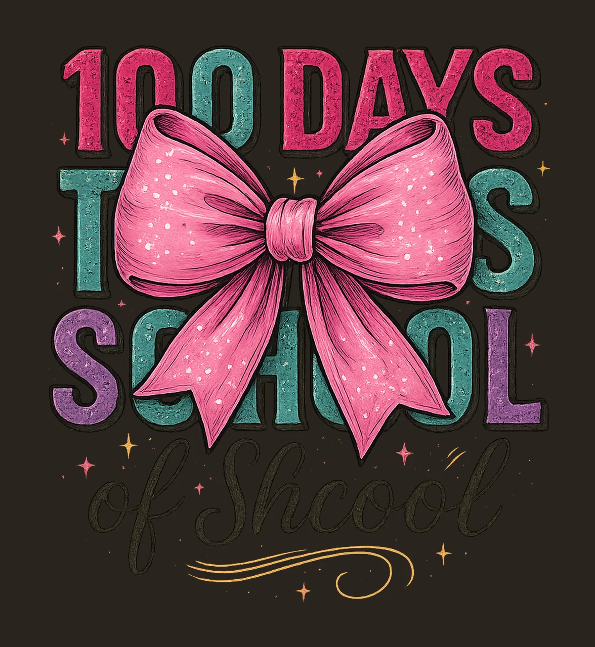 Coquette 100 Days of School Pencil Teacher Shirt Design Cute contrast preview thumbnail