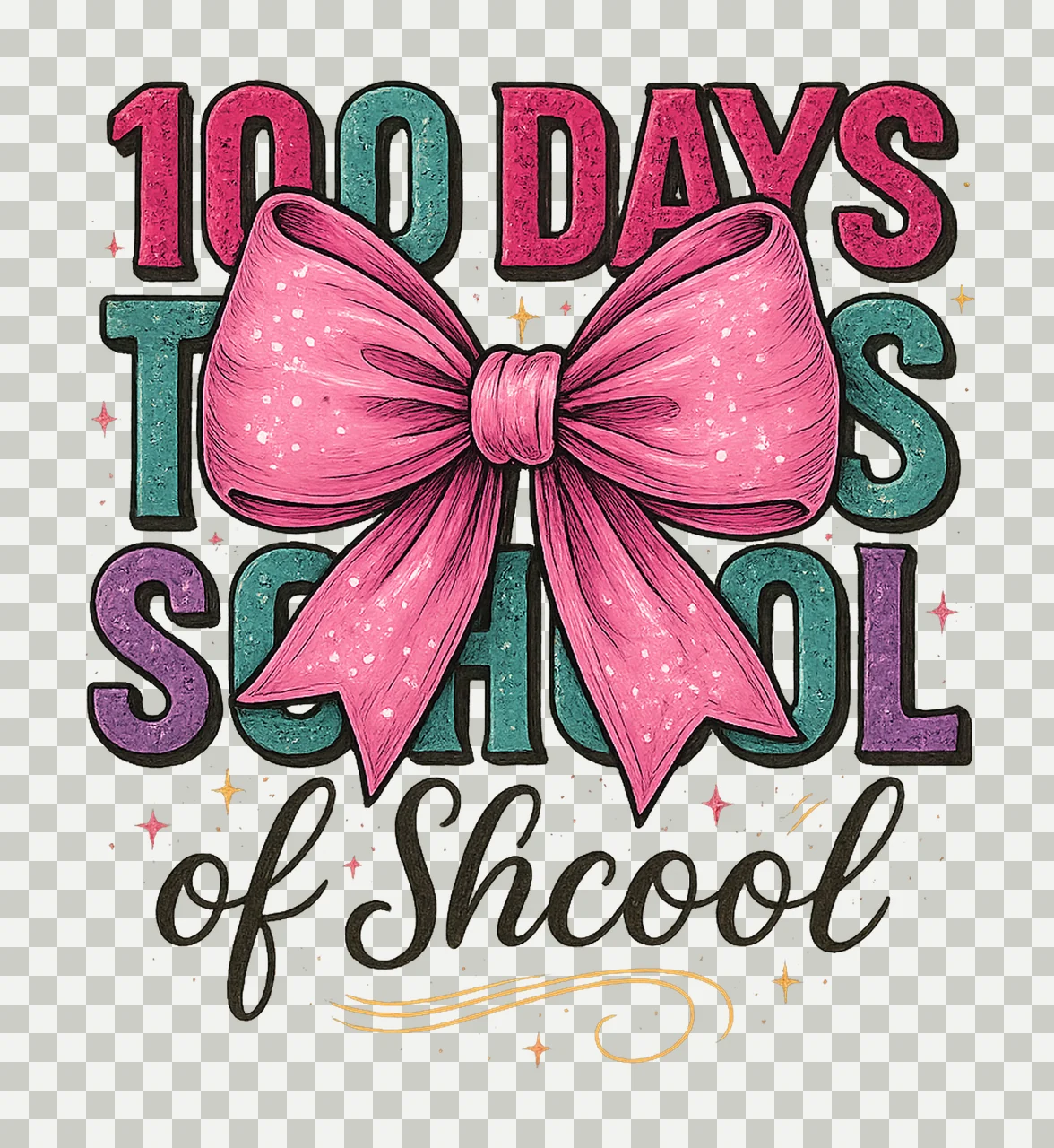 Coquette 100 Days of School Pencil Teacher Shirt Design Cute transparency and detail preview thumbnail