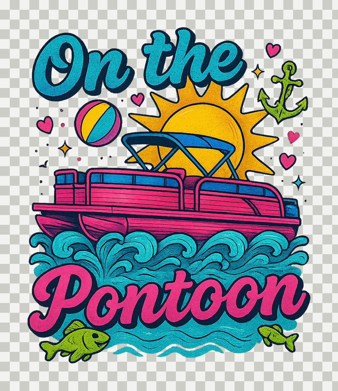 On the Pontoon Retro Boat Summer Lake River Ocean transparency and detail preview thumbnail