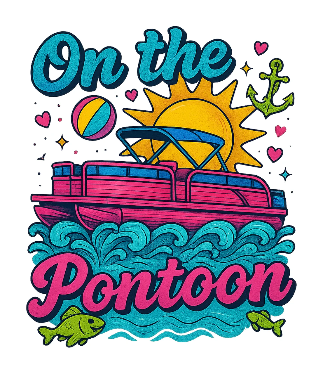 On the Pontoon Retro Boat Summer Lake River Ocean