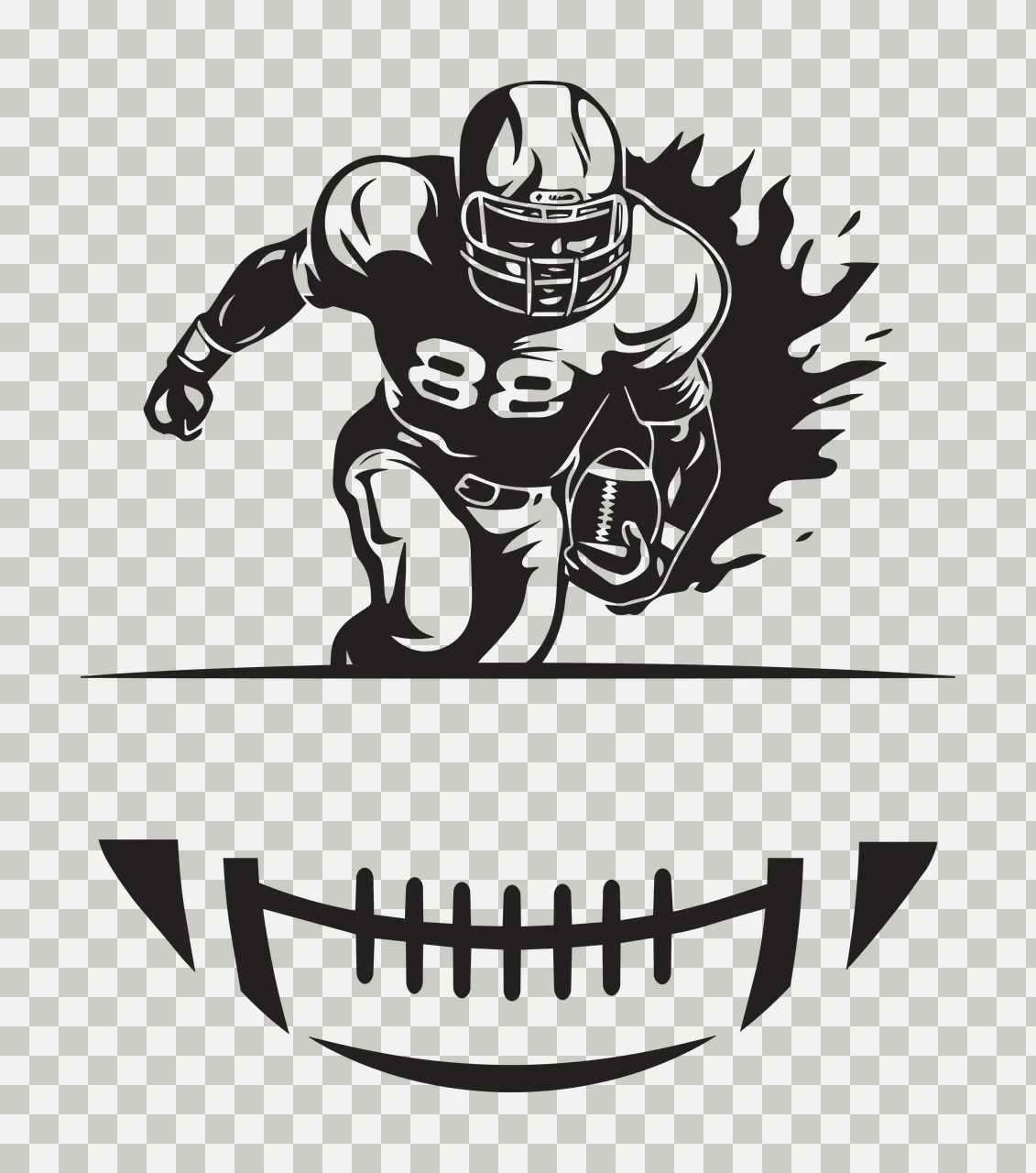 Football Player Running Over Ball Graphic helmet flames Silhouette transparency and detail preview thumbnail