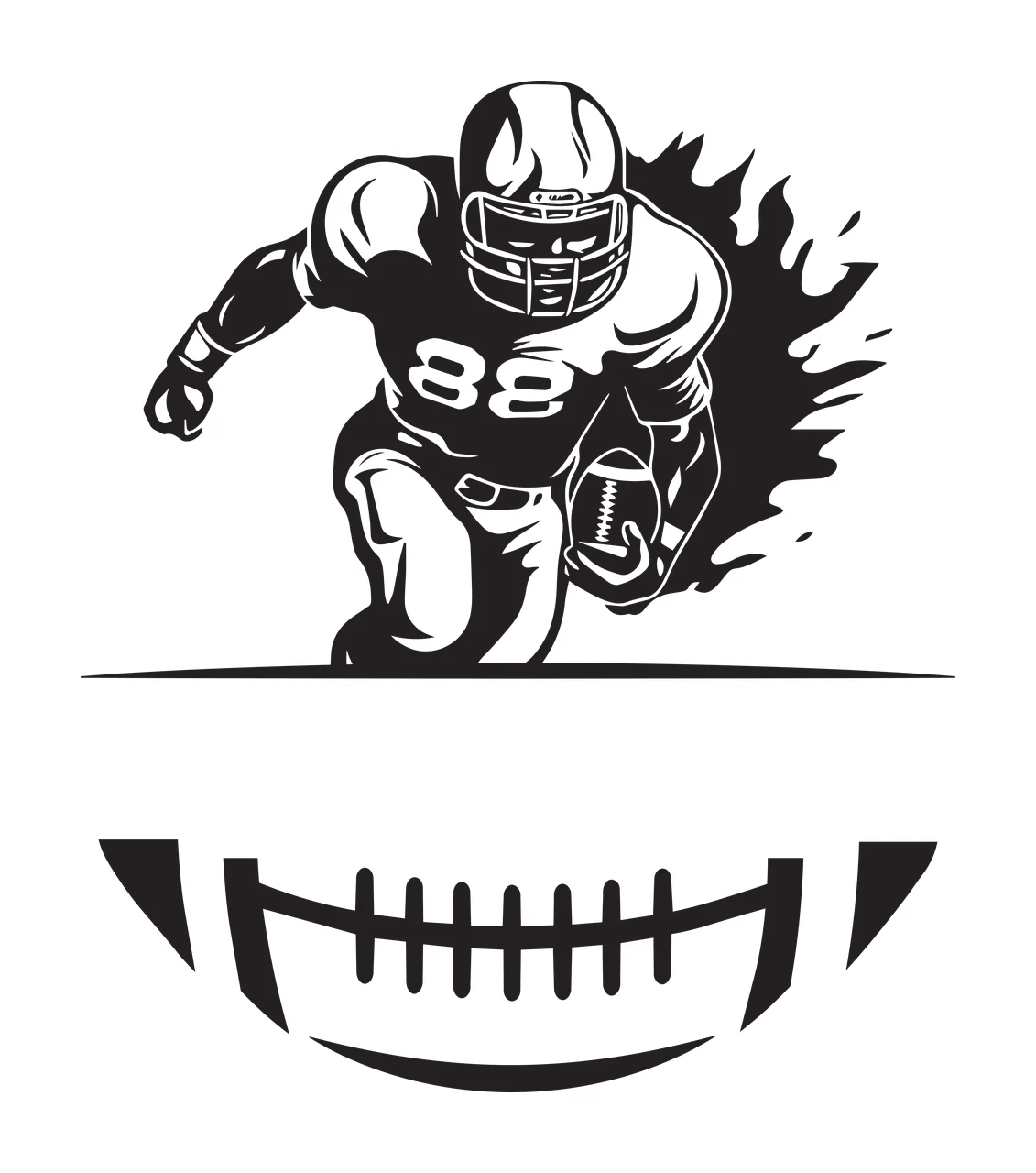 Football Player Running Over Ball Graphic helmet flames Silhouette