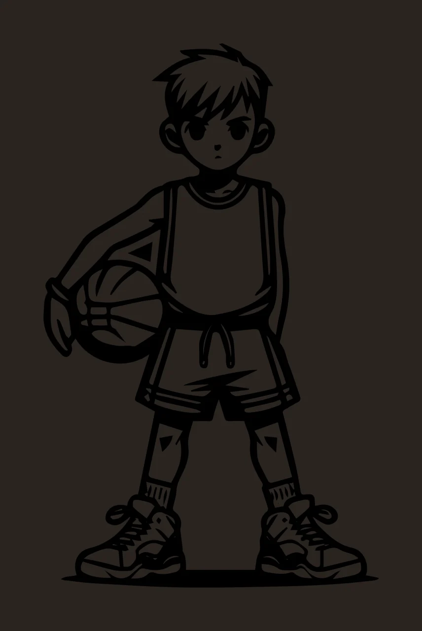 Player Black And White Cartoon Basketball standing uniform contrast preview thumbnail