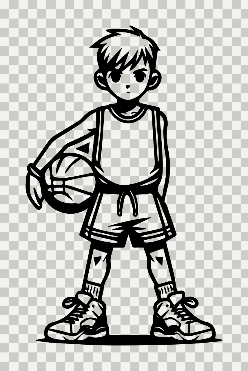 Player Black And White Cartoon Basketball standing uniform transparency and detail preview thumbnail