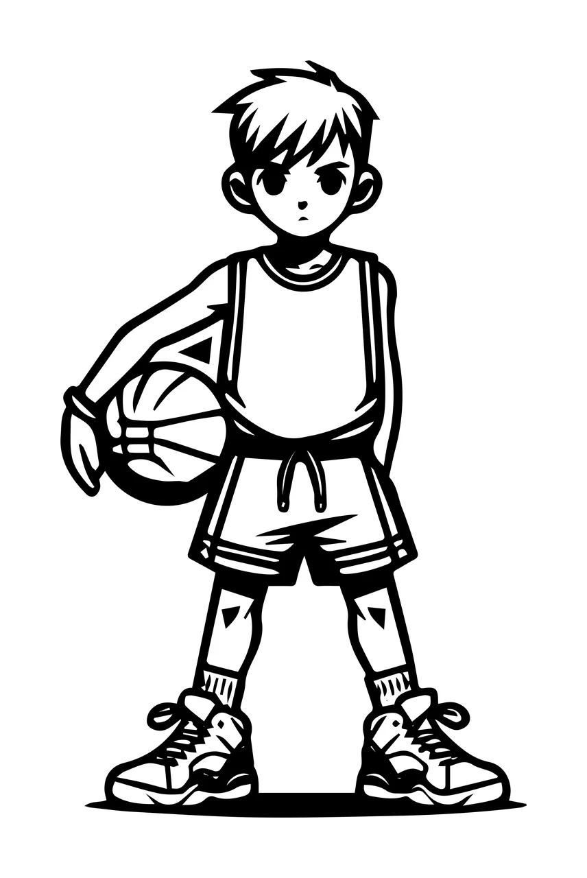 Player Black And White Cartoon Basketball standing uniform