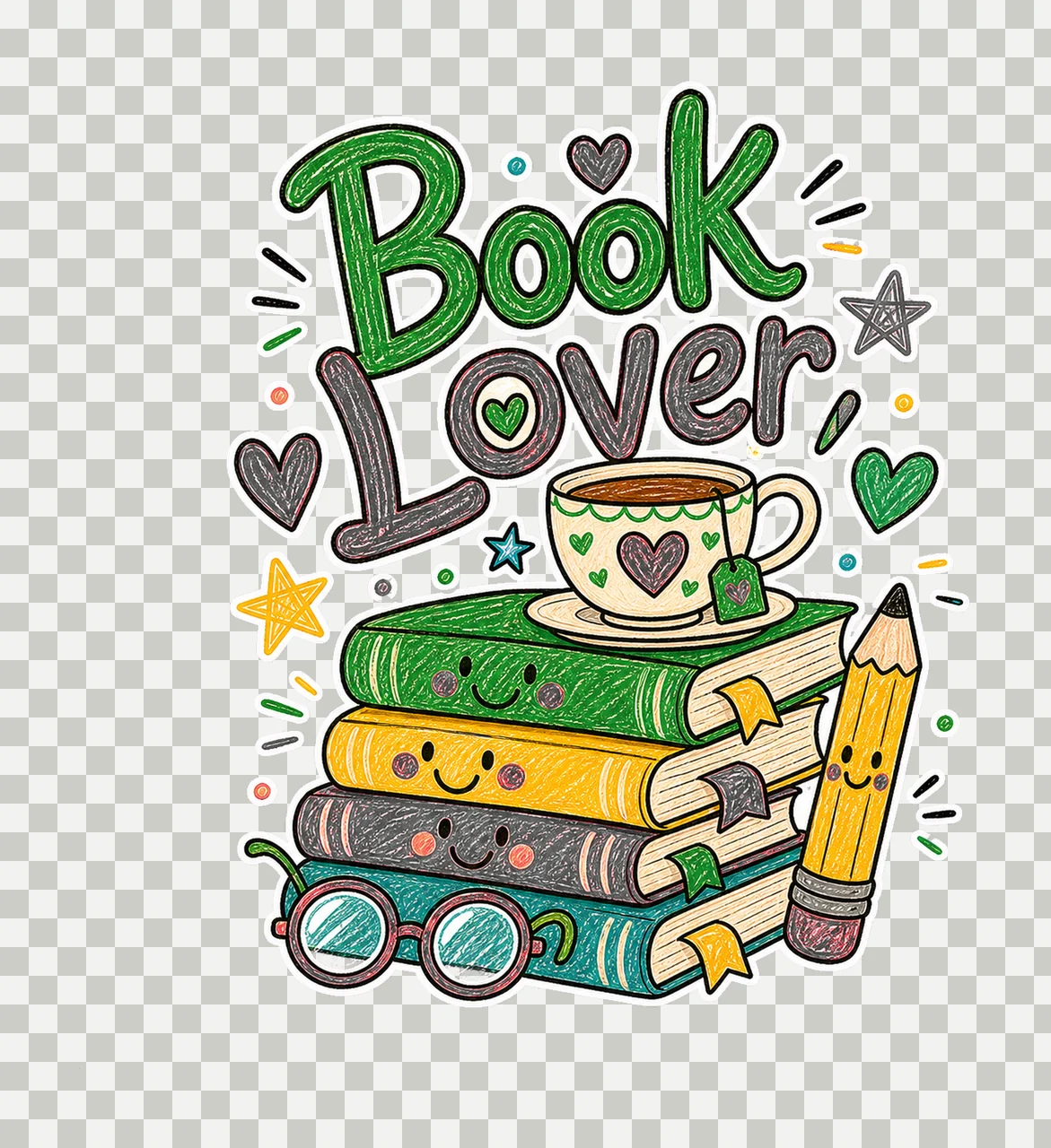 Reading Doodle Book Lover sublimation instant Variation C transparency and detail preview thumbnail
